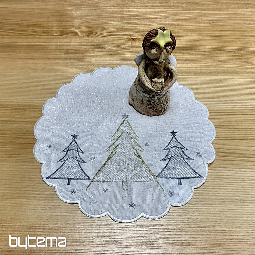 Bestickte Tischdecke und Schal GRAU GOLDENE BÄUME