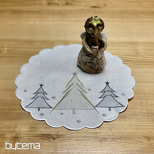 Bestickte Tischdecke und Schal GRAU GOLDENE BÄUME