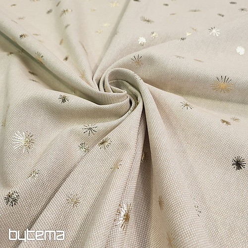 Baumwoll-Canvas-Stoff mit goldenen Sternen auf dem Schneidebrett