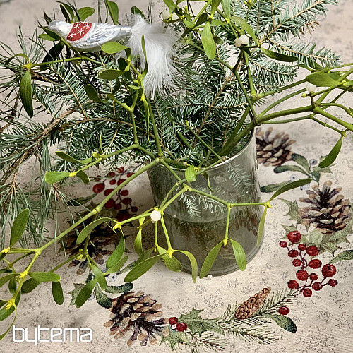 Weihnachtlicher Wandteppich-Tischdecke rund mit Kiefern- und Mistelzweigen