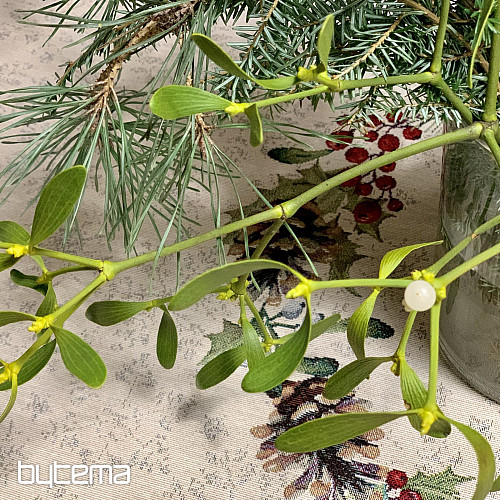 Weihnachtlicher Wandteppich-Tischdecke rund mit Kiefern- und Mistelzweigen