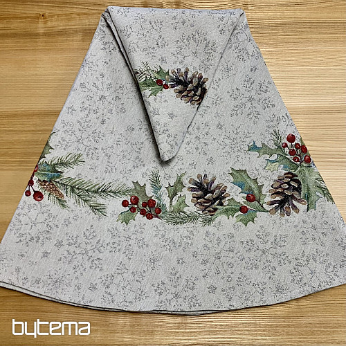 Weihnachtlicher Wandteppich-Tischdecke rund mit Kiefern- und Mistelzweigen