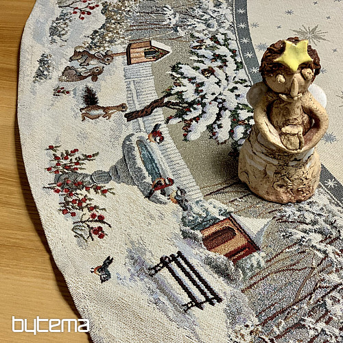 Weihnachtlicher Wandteppich-Tischdecke rund NACHT WINTER