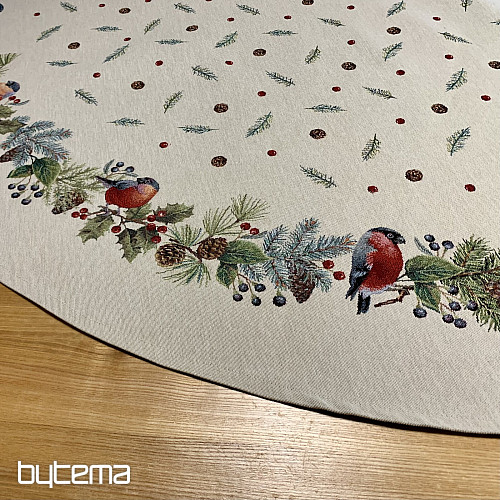 Weihnachtlicher Wandteppich-Tischdecke rund WINTERVOGEL