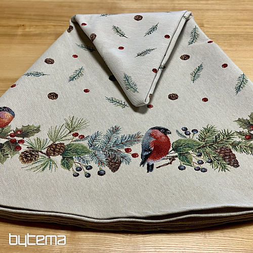 Weihnachtlicher Wandteppich-Tischdecke rund WINTERVOGEL