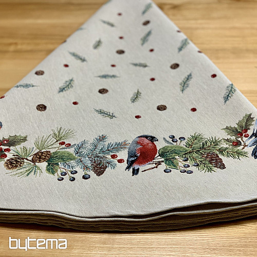 Weihnachtlicher Wandteppich-Tischdecke rund WINTERVOGEL