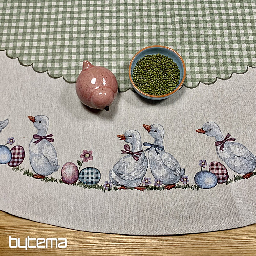 Runde Gobelin-Tischdecke HUSSIČKY GRÜN KAROTISCH