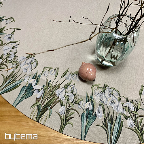 Runde Tischdecke aus Wandteppich mit Schneeflockenmotiv