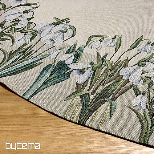 Runde Tischdecke aus Wandteppich mit Schneeflockenmotiv