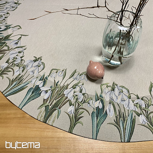 Runde Tischdecke aus Wandteppich mit Schneeflockenmotiv