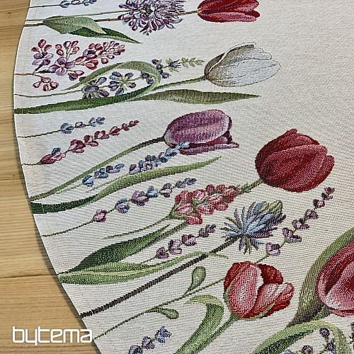 Runde Gobelin-Tischdecke TULPIS FRÜHLING III