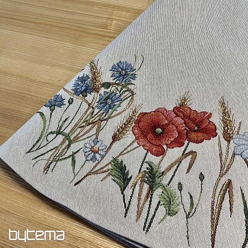 Runde Tischdecke aus Wandteppich mit Wildblumenmuster
