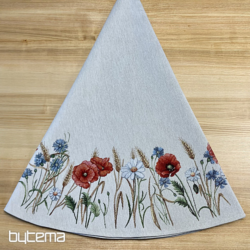 Runde Tischdecke aus Wandteppich mit Wildblumenmuster
