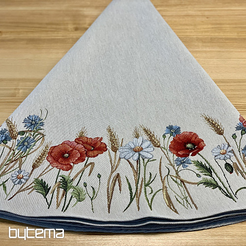 Runde Tischdecke aus Wandteppich mit Wildblumenmuster
