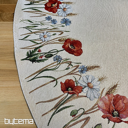 Runde Tischdecke aus Wandteppich mit Wildblumenmuster