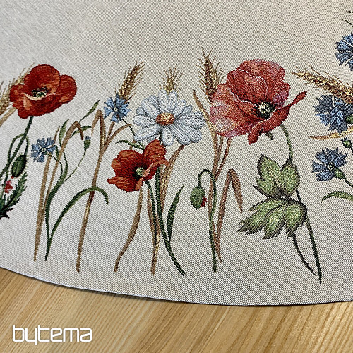 Runde Tischdecke aus Wandteppich mit Wildblumenmuster