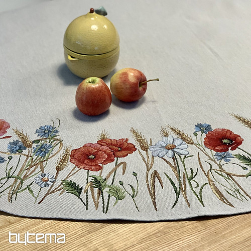 Runde Tischdecke aus Wandteppich mit Wildblumenmuster