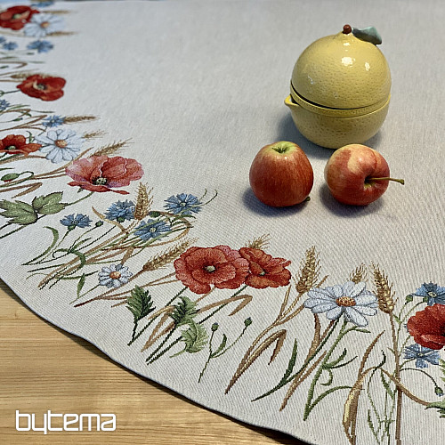 Runde Tischdecke aus Wandteppich mit Wildblumenmuster