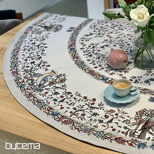 Runde Tischdecke aus Wandteppichen VÖGEL