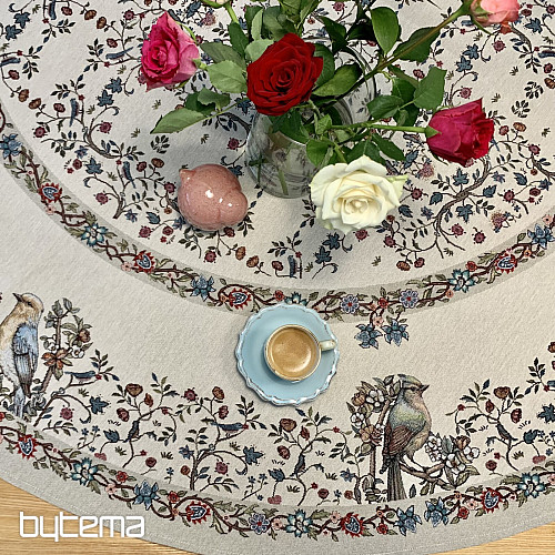 Runde Tischdecke aus Wandteppichen VÖGEL