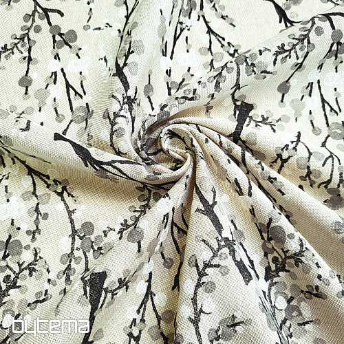 Dekorativer Stoff BAUMBLASEN GRAU