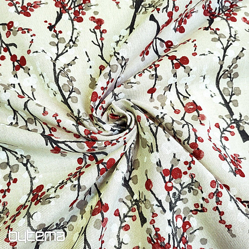 Dekorativer Stoff BAUMBLASEN ROT