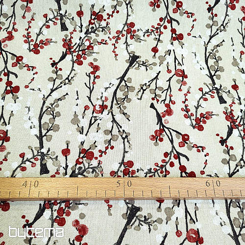 Dekorativer Stoff BAUMBLASEN ROT