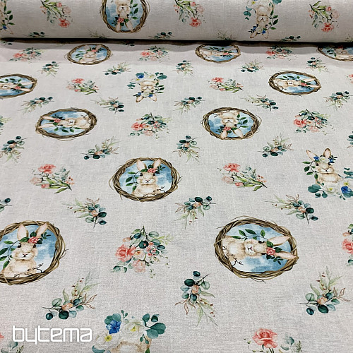 Dekorativer Stoff Osterhase mit Rose