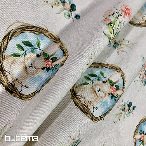 Dekorativer Stoff Osterhase mit Rose