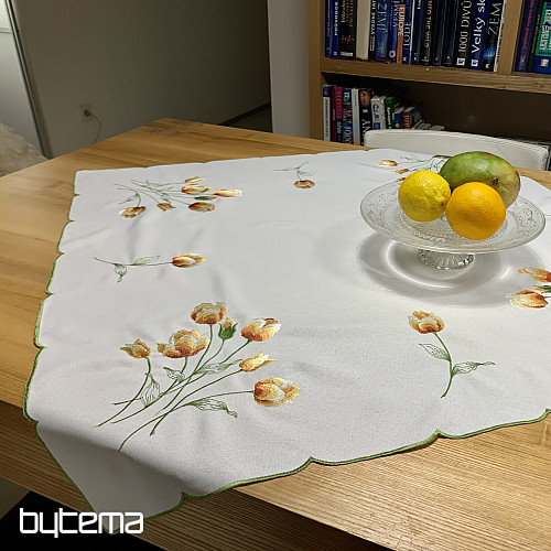 Bestickte Tischdecke und Schal mit Tulpenmotiv in Orange