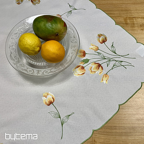 Bestickte Tischdecke und Schal mit Tulpenmotiv in Orange