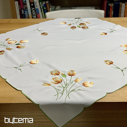 Bestickte Tischdecke und Schal mit Tulpenmotiv in Orange
