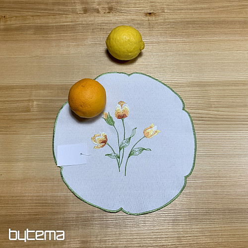 Bestickte Tischdecke und Schal mit Tulpenmotiv in Orange