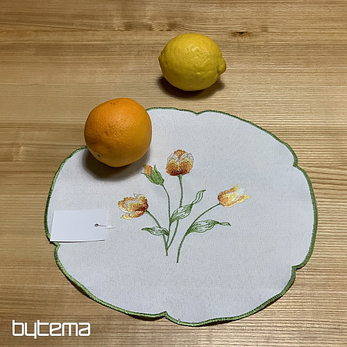 Bestickte Tischdecke und Schal mit Tulpenmotiv in Orange