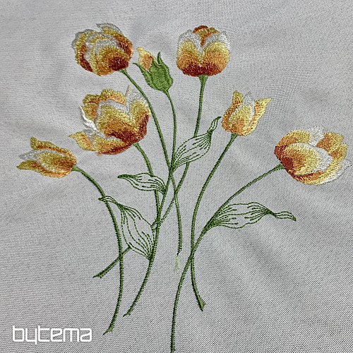 Bestickte Tischdecke und Schal mit Tulpenmotiv in Orange