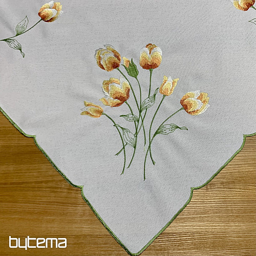 Bestickte Tischdecke und Schal mit Tulpenmotiv in Orange