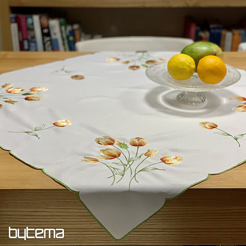 Bestickte Tischdecke und Schal mit Tulpenmotiv in Orange