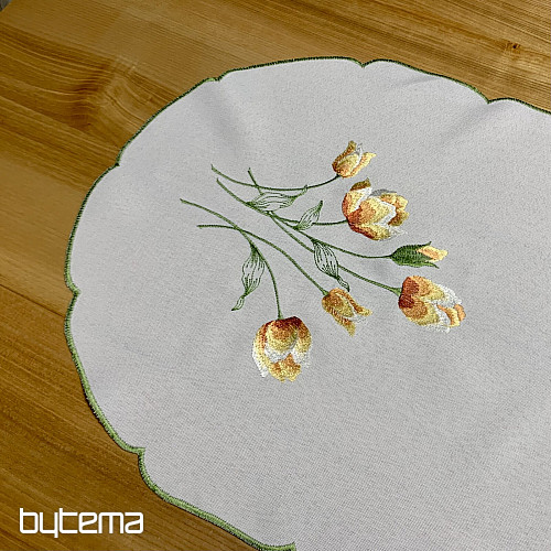 Bestickte Tischdecke und Schal mit Tulpenmotiv in Orange