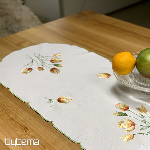 Bestickte Tischdecke und Schal mit Tulpenmotiv in Orange