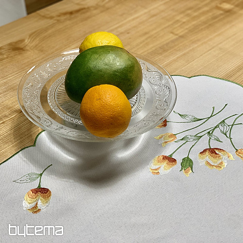 Bestickte Tischdecke und Schal mit Tulpenmotiv in Orange