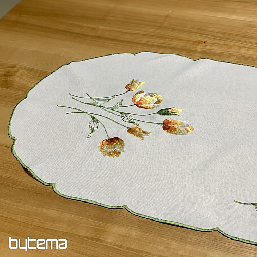 Bestickte Tischdecke und Schal mit Tulpenmotiv in Orange