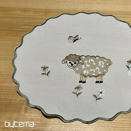 Bestickte Tischdecke und Schal OSTERNLÄMMER