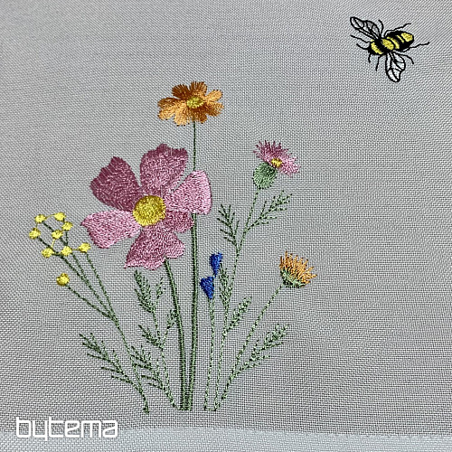Bestickte Tischdecke und Schal Wiese und Bienen