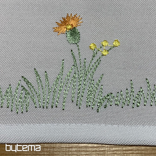 Bestickte Tischdecke und Schal Wiese und Bienen