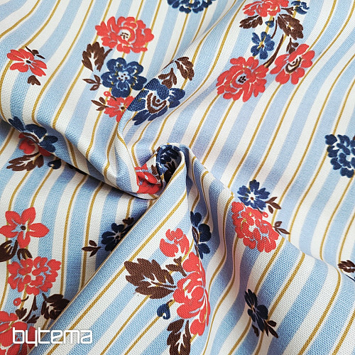 Baumwollstoff BLAU GESTREIFT RIMCHA