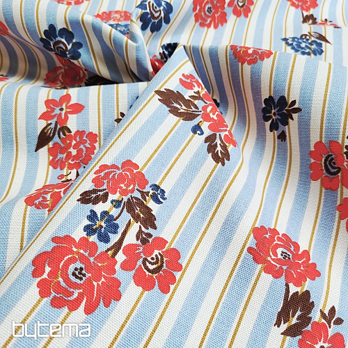 Baumwollstoff BLAU GESTREIFT RIMCHA