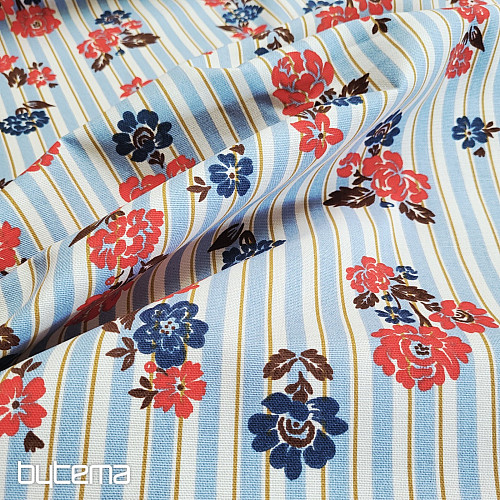 Baumwollstoff BLAU GESTREIFT RIMCHA