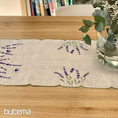 Bestickte Tischdecke und Schal LAVENDEL