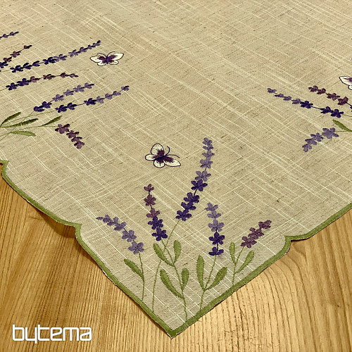 Bestickte Tischdecke und Schal LAVENDEL