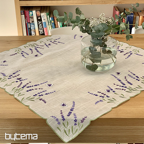 Bestickte Tischdecke und Schal LAVENDEL